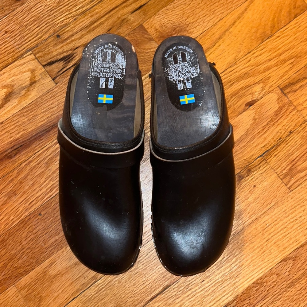 Swedish Wood Clog Black Leather